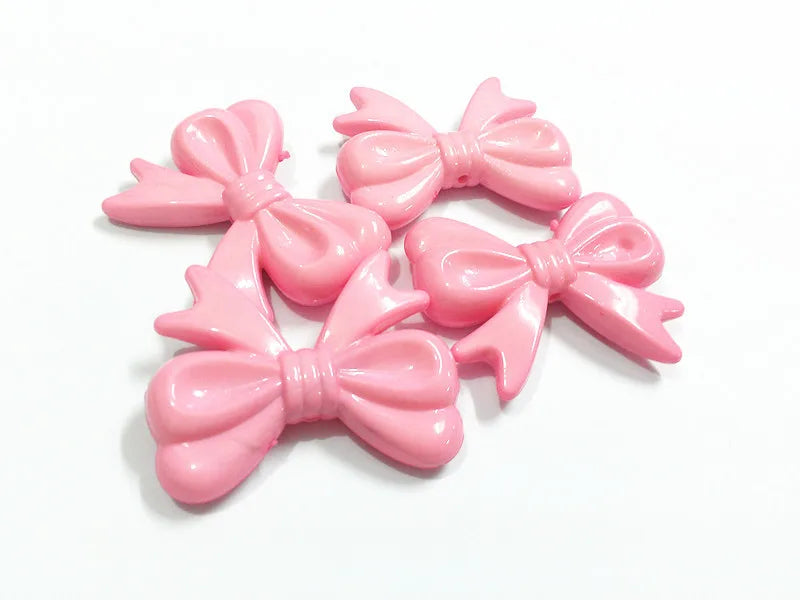 60pcs Pink Acrylic Bow Beads For Kids Necklace Making