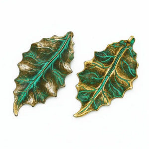 Vintage Leaf Shaped Patine Charms Pendants for Necklace Bracelets - 20pcs