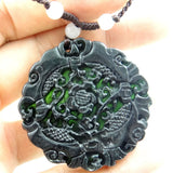 47*47MM Lantian Jade Bat Flower Pendant Necklace