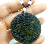 47MM Chinese Green Stone Lucky Money Amulet Pendant Necklace