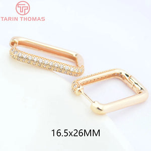 2PCS 16.5x26MM Brass Zircon Earrings Hoop DIY Jewelry Findings