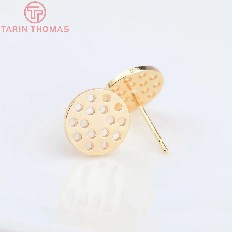 6PCS 10MM 8MM 24K Brass Round Hole Earrings Clasp Jewelry Findings DIY