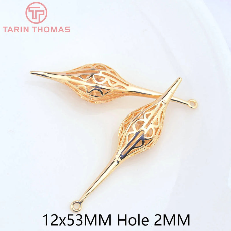 6PCS 12MMx53MM 24K Brass Fruit Core Shape Pendants for DIY Jewelry Making