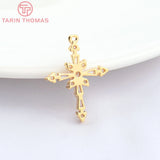 4PCS 17x23MM 24K Brass Zircon Cross Pendants DIY Jewelry Findings