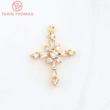 4PCS 17x23MM 24K Brass Zircon Cross Pendants DIY Jewelry Findings
