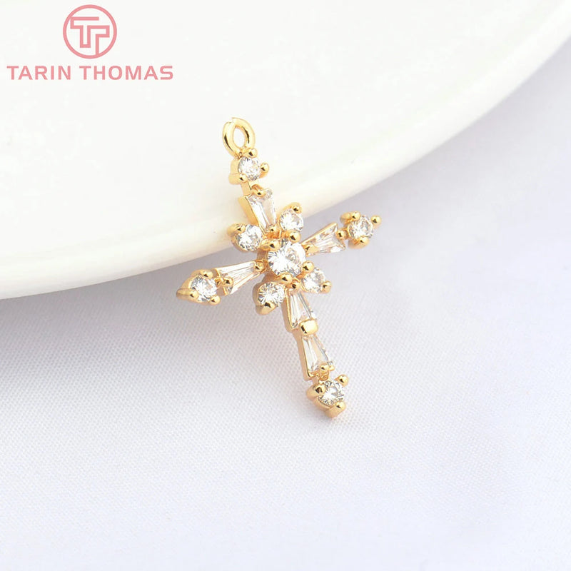 4PCS 17x23MM 24K Brass Zircon Cross Pendants DIY Jewelry Findings