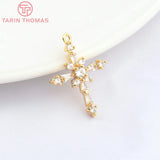 4PCS 17x23MM 24K Brass Zircon Cross Pendants DIY Jewelry Findings