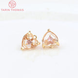 4PCS Zircon Heart Pendants 8.5x10MM Hole 1MM 24K Brass DIY Jewelry Findings