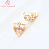 4PCS Zircon Heart Pendants 8.5x10MM Hole 1MM 24K Brass DIY Jewelry Findings