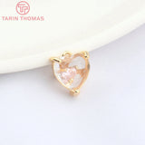 4PCS Zircon Heart Pendants 8.5x10MM Hole 1MM 24K Brass DIY Jewelry Findings