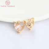 4PCS Zircon Heart Pendants 8.5x10MM Hole 1MM 24K Brass DIY Jewelry Findings