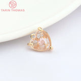 4PCS Zircon Heart Pendants 8.5x10MM Hole 1MM 24K Brass DIY Jewelry Findings