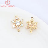 4PCS 11.5x16.5MM 24K Brass Zircon Snowflake Pendants DIY Jewelry Findings