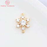 4PCS 11.5x16.5MM 24K Brass Zircon Snowflake Pendants DIY Jewelry Findings