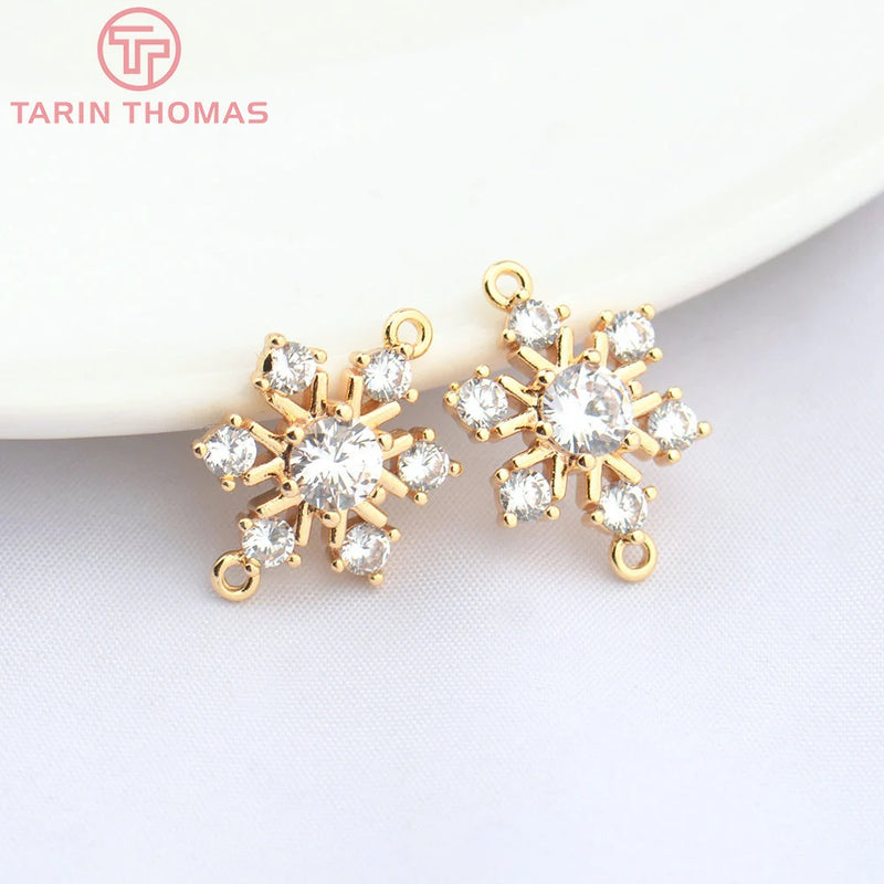 4PCS 11.5x16.5MM 24K Brass Zircon Snowflake Pendants DIY Jewelry Findings
