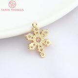 4PCS 11.5x16.5MM 24K Brass Zircon Snowflake Pendants DIY Jewelry Findings