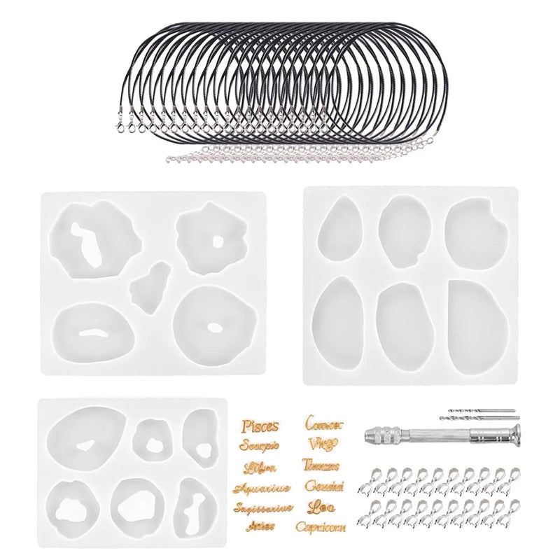 47Pcs Epoxy Resin Casting Set Silicone Necklace Pendant Kits