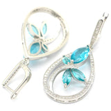 Lovely Green Tsavorite Garnet Aquamarine CZ Silver Earrings