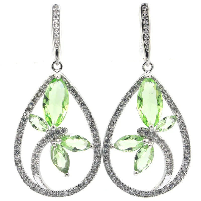 Lovely Green Tsavorite Garnet Aquamarine CZ Silver Earrings
