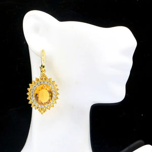 Stunning Gold Citrine CZ Silver Pendant Earrings Set
