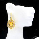 Stunning Gold Citrine CZ Silver Pendant Earrings Set