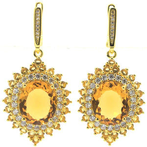 Stunning Gold Citrine CZ Silver Pendant Earrings Set