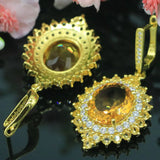 Stunning Gold Citrine CZ Silver Pendant Earrings Set