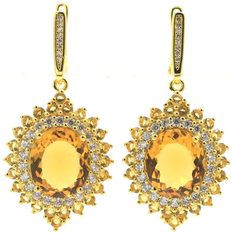 Stunning Gold Citrine CZ Silver Pendant Earrings Set