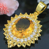 Stunning Gold Citrine CZ Silver Pendant Earrings Set