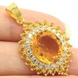 Stunning Gold Citrine CZ Silver Pendant Earrings Set