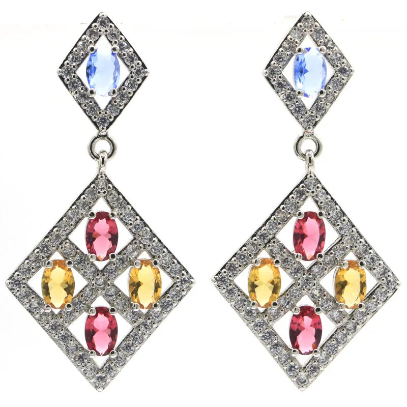 Rhodolite Garnet Golden Citrine CZ Earrings