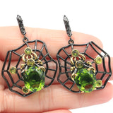 Neo-Gothic Green Peridot Tanzanite Ruby Silver Earrings Set