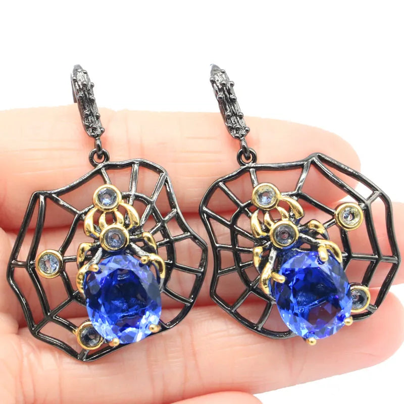 Neo-Gothic Green Peridot Tanzanite Ruby Silver Earrings Set