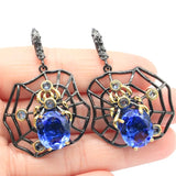 Neo-Gothic Green Peridot Tanzanite Ruby Silver Earrings Set