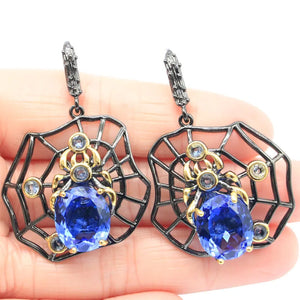 Spider Tanzanite Silver Earrings Jewelry Set Hiphop