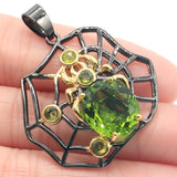 Spider Pendant Set with Green Peridot for Men, 13.5g