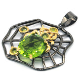 Spider Pendant Set with Green Peridot for Men, 13.5g