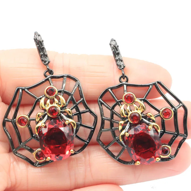 Spider Pendant & Earrings Set with Orange Spessartine Garnet for Men
