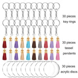 Acrylic Circle Discs Keychain Set with Leather Tassel Pendant
