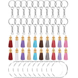 Acrylic Circle Discs Keychain Set with Leather Tassel Pendant