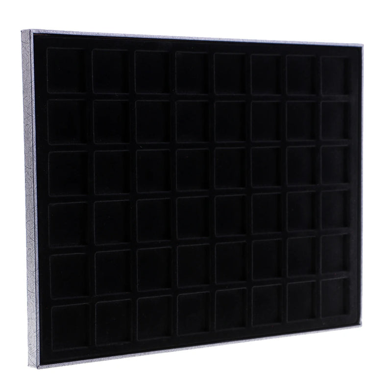 48 Grid Velvet Frame Coin/Jewelry Display Tray Case -Black