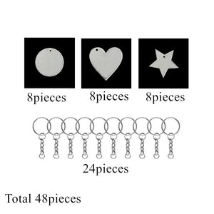 48 Pcs Acrylic Discs Keychain DIY Set Transparent Blank Kit Tassels Keyring