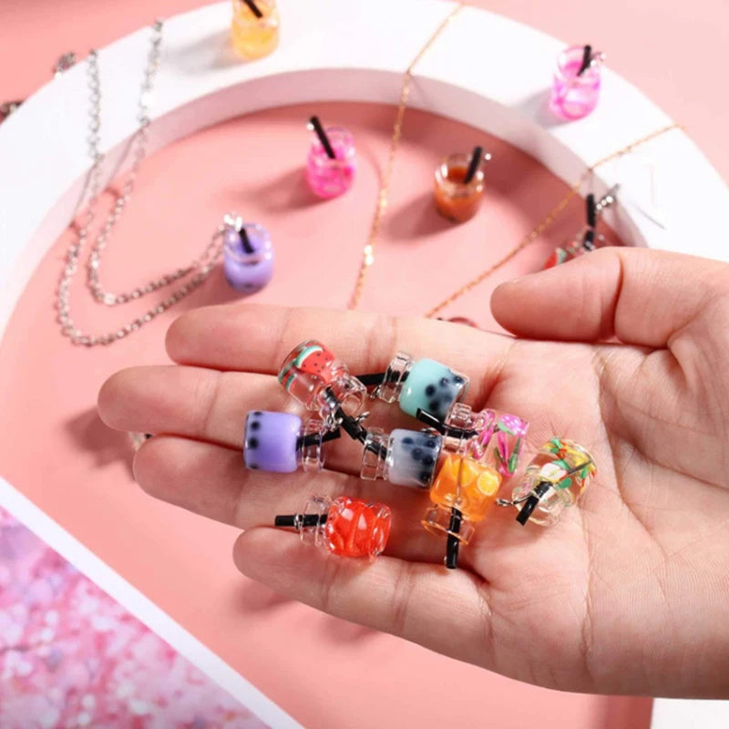 48-Piece Milk Tea Pendant DIY Jewelry Earrings Key Chain Accessories Set