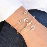 48Pcs Charm Bracelets Sets Women Twist Knot Leaf Beads Open Bangle
