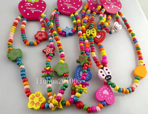 48 Pcs Wood Bracelets and Necklaces Set for Kids Birthday Party