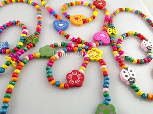 48 Pcs Wood Bracelets and Necklaces Set for Kids Birthday Party
