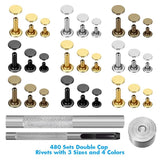 480 Sets Leather Rivets Double Cap Rivet with Tool Kit for Leather Craft