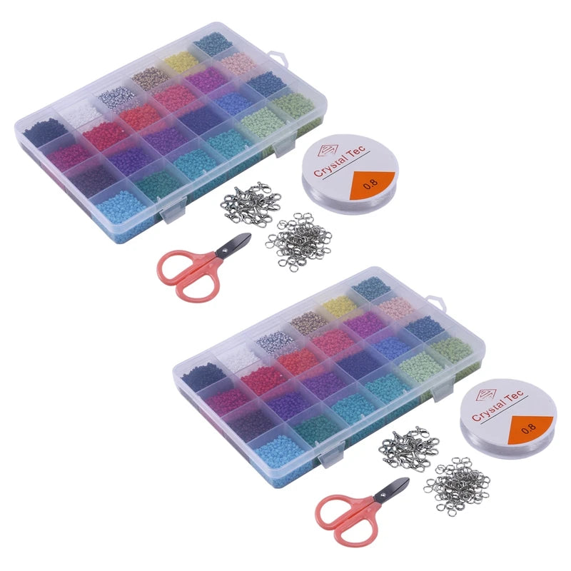 48000 Pcs Multicolor 2Mm Glass Seed Beads Kit with Clasps, Rings, String