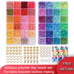 Polymer Clay Beads Set 48 Rainbow Flat Chip Beads For Boho Bracelet Necklace