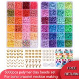 Polymer Clay Beads Set 48 Rainbow Flat Chip Beads For Boho Bracelet Necklace